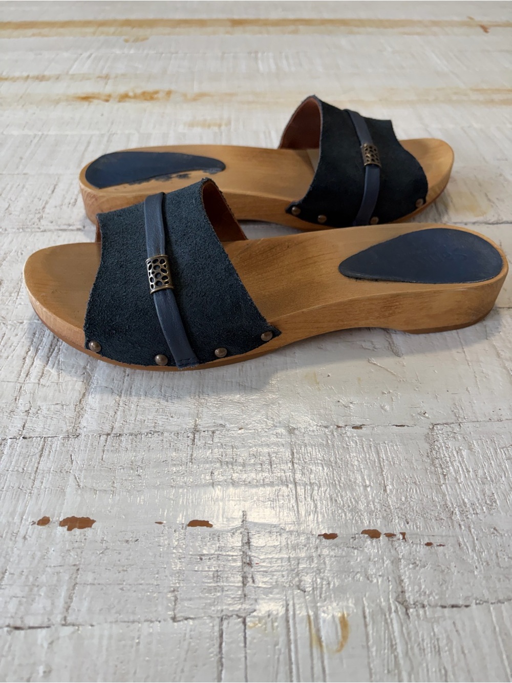 Sanita Clog Sandals EU size 40 US 8.5 9 Navy Blue Suede Slip On Wooden - Picture 15 of 15
